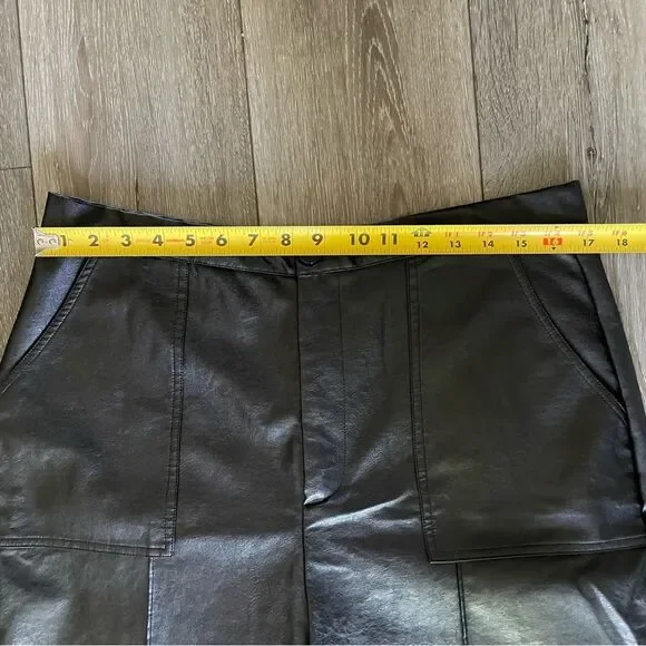 Princess Polly Encore Black Vegan Leather Straight Leg Pleated Pants Size 12 - Picture 13 of 14